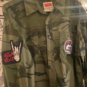 Custom Patched Punk Rock Camo button up
